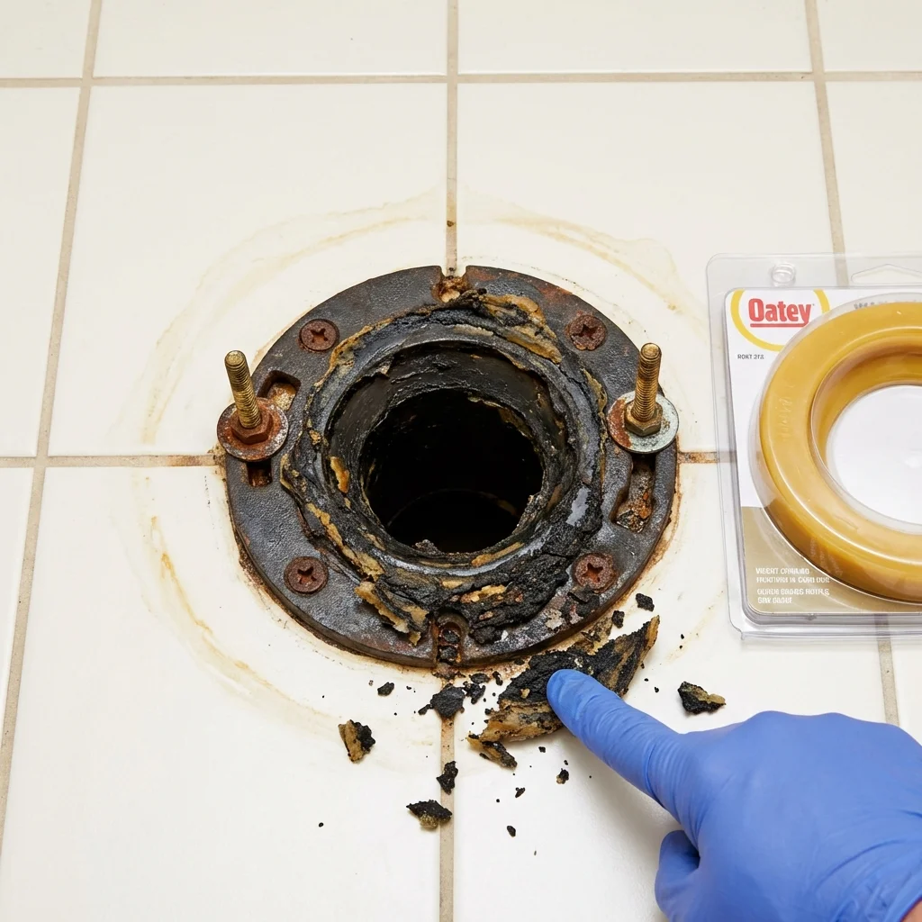 Failed wax ring showing water seepage at the base of a toilet in a Springfield, GA home